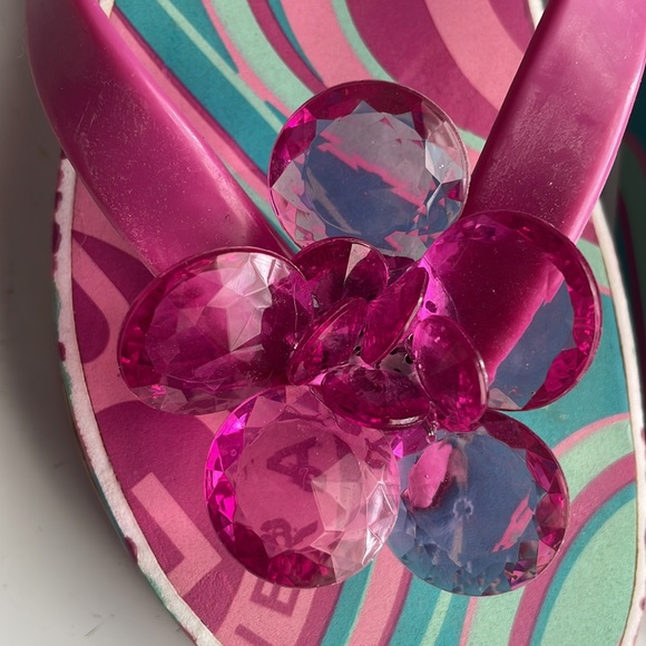 BCBGeneration wedge sandals flip-flops pink turquoise flowers women’s size 7 - Picture 7 of 10